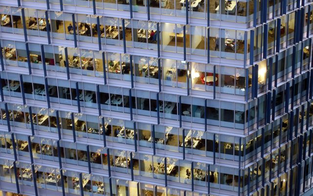 View of workers in an office block in Central London